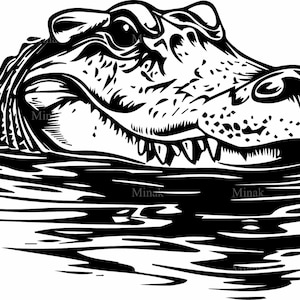 4 SVG Alligator SVG File di taglio - Testa di alligatore feroce che emerge dall'acqua - Design di rettile di palude della fauna selvatica per Cricut e Silhouette