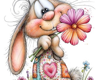 15 PNG Rabbit Daisy Floral Bunny Garden Sublimation Art