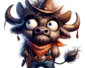 10 Cowboy Buffalo PNG Bison Hat Bandana Texas Ranch Animal Clipart