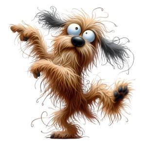 12 PNG Perro loco bailando – Cachorro desaliñado y divertido PNG – Clipart de mascota de dibujos animados caprichosos para decoración con humor y regalos para amantes de los perros