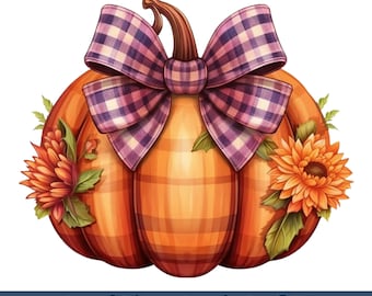 20 PNG Plaid Bow Pumpkin Fall Sunflower, Autumn Sublimation