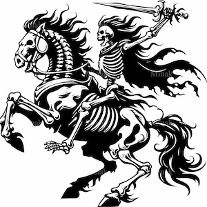 6 SVG Scheletro Guerriero a Cavallo SVG / Dark Fantasy Rider File di Taglio per Cricut e Silhouette / Gothic Battle Clipart