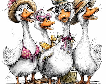 14 PNG Funny Beach Geese Girls Clipart, Summer Tropical Duck