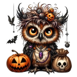 12 Coruja de Halloween PNG, Clipart de Coruja Fofa Assustadora, Decoração de Outono Gótica, Arte Digital de Coruja Bruxa, Jack-O'-Lantern Halloween PNG