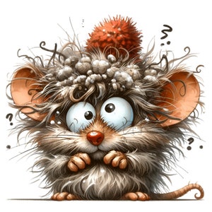 12 Lustige Winter Maus PNG Clipart - Flauschiges Großäugiges Tier in Roter Bommelmütze, niedlicher verschneiter Cartoon für Sublimation und Kunsthandwerk