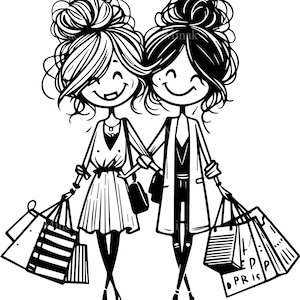 5 archivos SVG de corte para mujeres de compras, silueta de mujeres felices con bolsas, clipart de moda para Cricut y corte láser