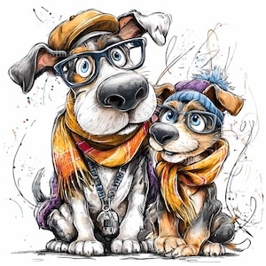 12 PNG Hipster Dogs PNG Clipart – Cute Glasses Dog Friends Digital Art for Pet Lovers, Kids Room Decor, Crafts and Fun Printables