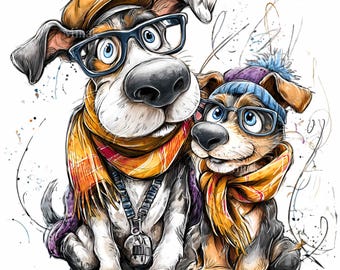 12 PNG Hipster Dogs PNG Clipart – Cute Glasses Dog Friends Digital Art for Pet Lovers, Kids Room Decor, Crafts and Fun Printables
