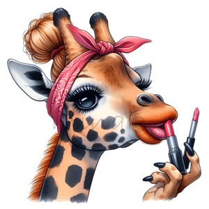 15 Giraffa glamour PNG con rossetto PNG Clipart, download digitale, giraffa divertente con bandana e trucco