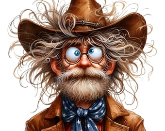 14 PNG Divertenti clipart da cowboy, ritratto di vecchio, arte western