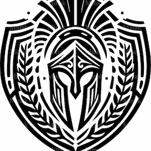 5 archivos SVG de casco espartano, archivo de corte SVG, máscara de guerrero antiguo con silueta de escudo de laurel para Cricut, batalla griega SVG