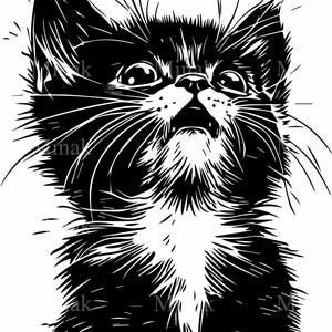4 SVG ウィスカー 猫 SVG – 面白い子猫の顔 SVG – シャツ、マグカップ、ペット愛好家へのギフト、クリカット、レーザーカット用のかわいい猫の線画