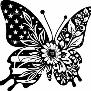 8 SVG Borboleta floral SVG – Arquivo de corte de asa de flor patriótica – Clipart de 4 de julho para artesanato em vinil, corte a laser e decoração