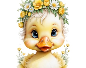 12 PNG Baby Duck Flower Crown Floral Clipart Digital Graphic