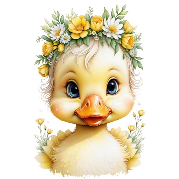 Duckling Clipart Bundle PNG, 12 Watercolor Baby Duck Clip Art, Printable, Digital Downloads