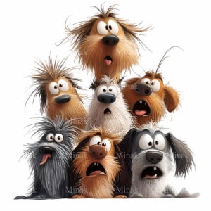 12 Funny Dogs PNG Clipart with Wild Expressions - Quirky Digital PNG Art for Crafts and Creative Projects