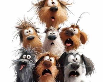 12 PNG Funny Dogs Clipart, Wild Expressions, Quirky Digital Art