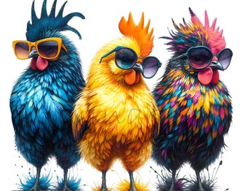 15 Gafas de sol Three Roosters PNG, Grupo de animales de granja