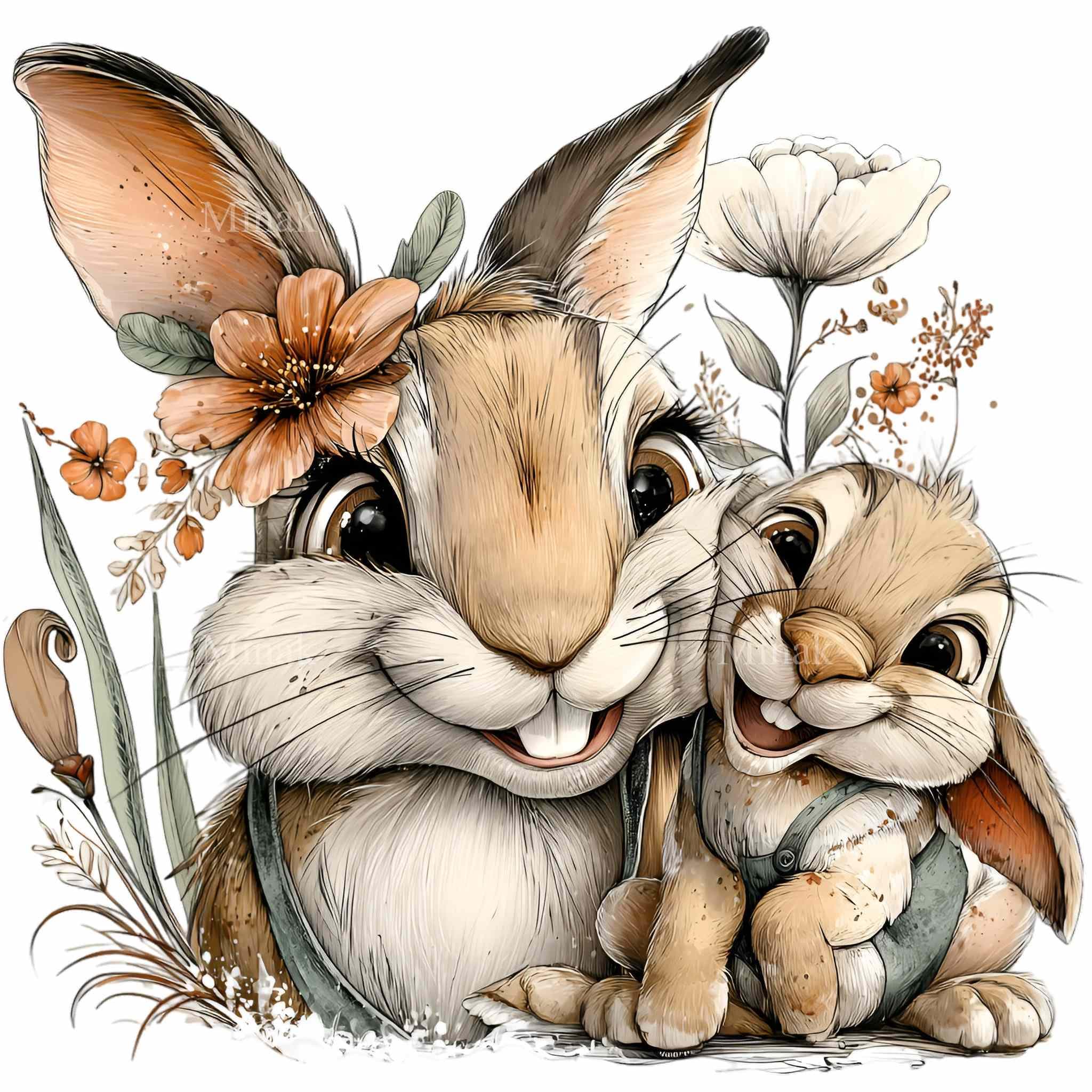 12 PNG Bunny Family Clipart - Mother and Baby Rabbit Digital Download ...