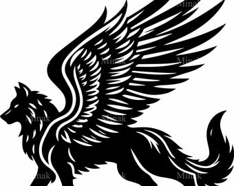 5 Winged Wolf Svg, Mythical Creature Art, Flying Canine Clipart