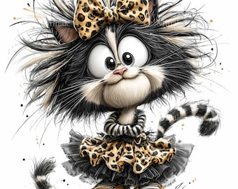 15 PNG Funny Cat Leopard Bow Clipart, Tutu Skirt Graphic Sublimation