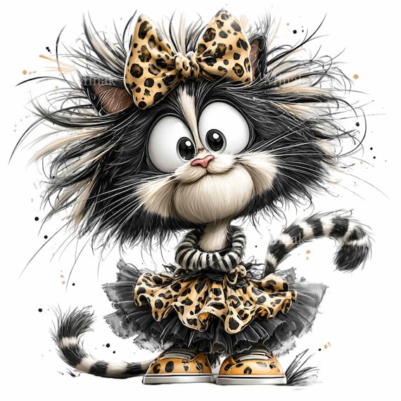 15 PNG Funny Cat Leopard Bow Clipart, Tutu Skirt Graphic Sublimation