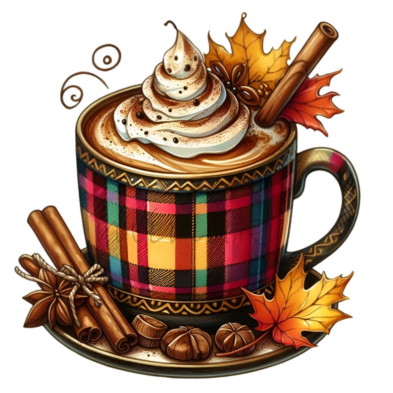 14 PNG Fall Coffee Clipart, Autumn Pumpkin Mug Plaid Cup - Etsy