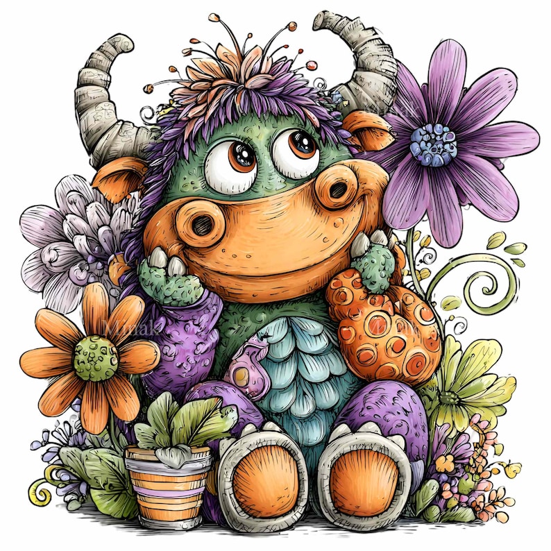 Monster Snouts 11 PNG Whimsical Pink Monster Horns Flower Crown Clipart - Etsy