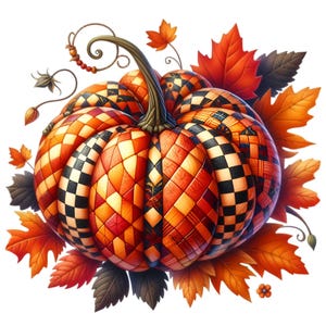 12 Clipart citrouille d'automne PNG, citrouille matelassée avec des feuilles d'automne, art numérique d'automne, conception de citrouilles récolte