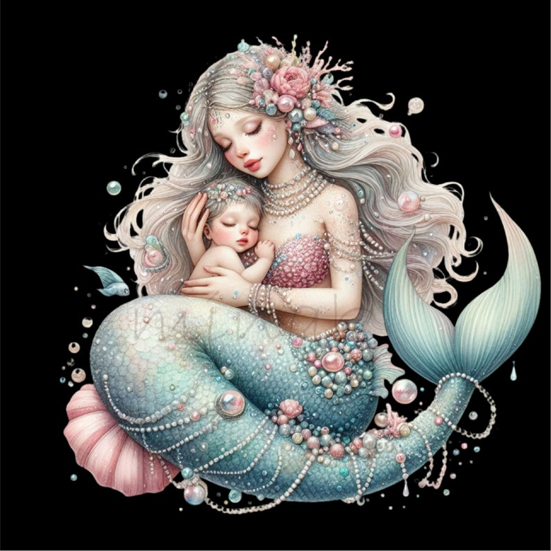 10 Mermaid Mother PNG and Baby PNG Clipart, Enchanting Fantasy Digital ...