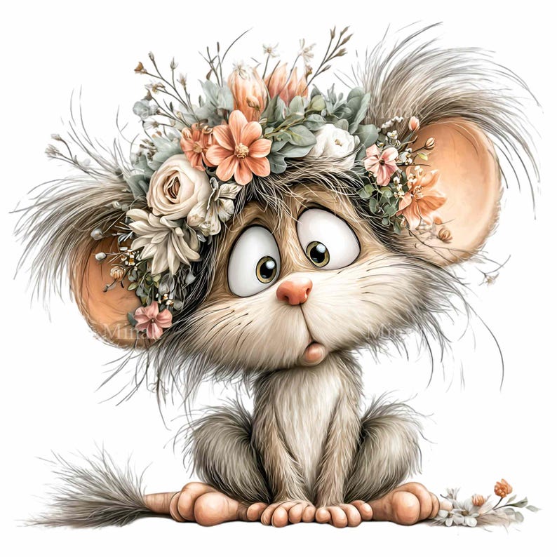 15 PNG Floral Mouse Clipart – Cute Animal PNG – Whimsical Woodland ...