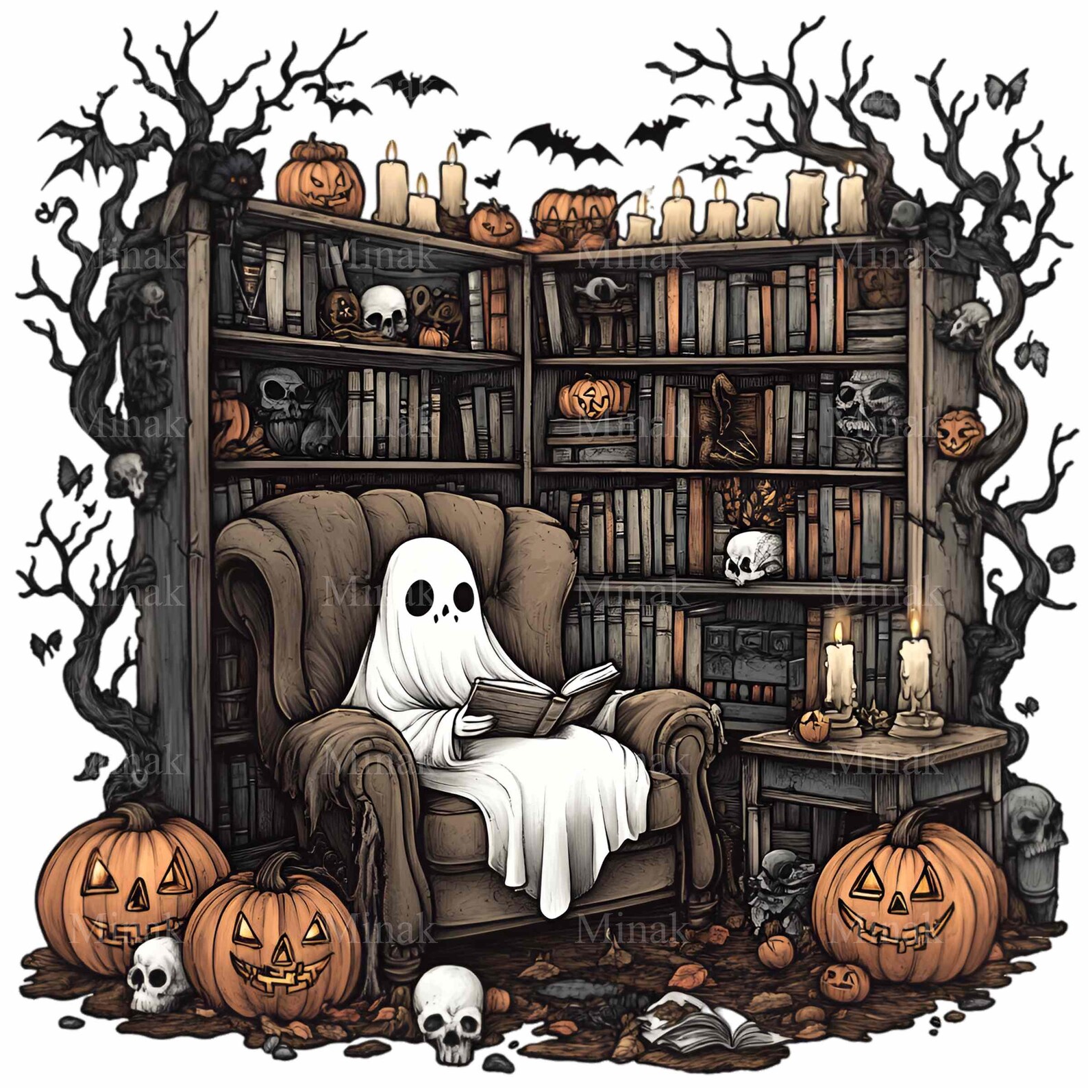 10 PNG Reading Ghost Halloween Library Bookworm Clipart - Etsy