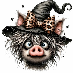 11 grappig varken PNG-clipart, Halloween-varken met heksenhoed en luipaardstrik, schattige landbouwhuisdieren sublimatie, griezelig varken digitale download