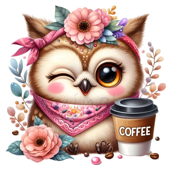 Coffee Owl Clip Art, Baby Bird Give a Wink, 15 PNG Girl Glasses, Teacher Shirt Design, Party Card Making Sublimation, Gift Tag, Junk Journal