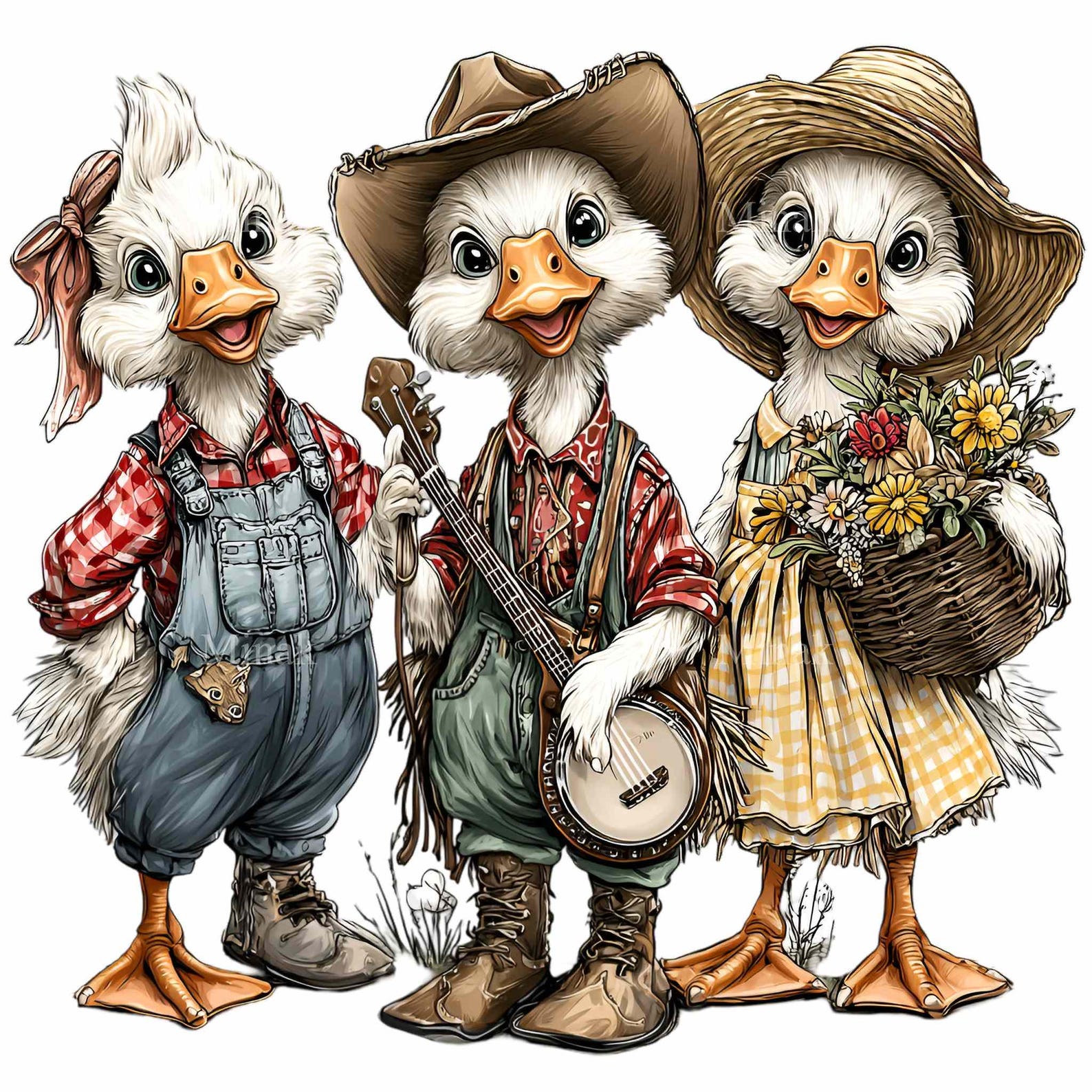 14 PNG Singing Geese Clipart – Cute Goose PNG – Funny Farm Animal Art ...