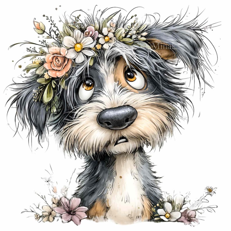 15 PNG Floral Puppy Clipart – Cute Dog PNG – Rustic Cartoon Pet ...