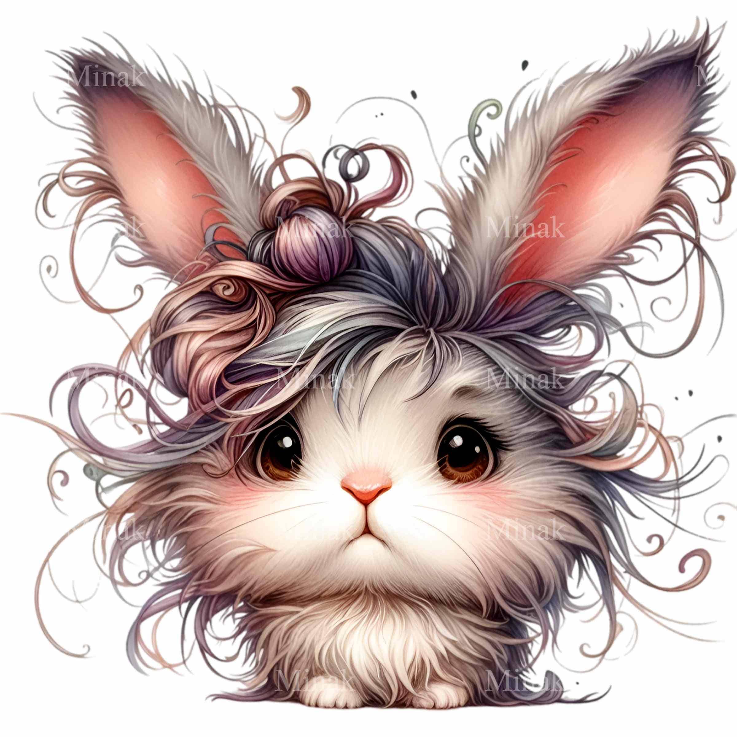 12 PNG Messy Hair Bunny Clipart, Long Ear Rabbit, Woodland Animal Art ...