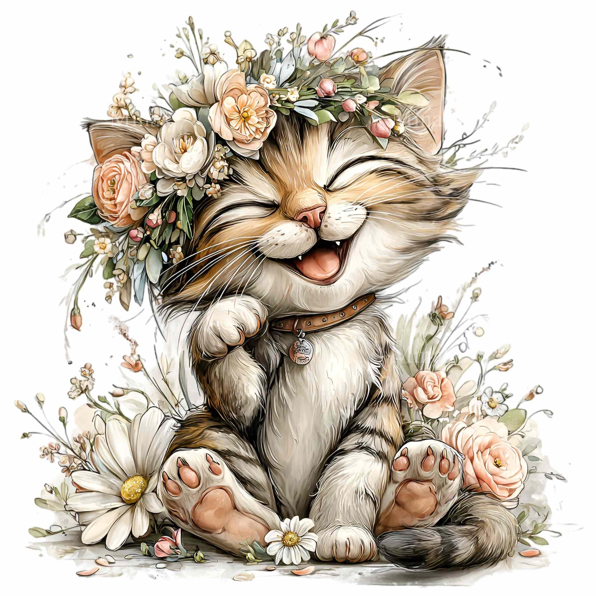 15 PNG Floral Kitten Clipart – Cute Cat PNG – Whimsical Pet ...