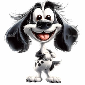 12 Happy Cartoon Dog PNG Clipart - Black and White Dog with Playful Expression - Fun Digital Art for Crafting