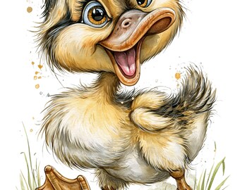 15 imagens PNG de patinhos bebês felizes, animais de fazenda na primavera.