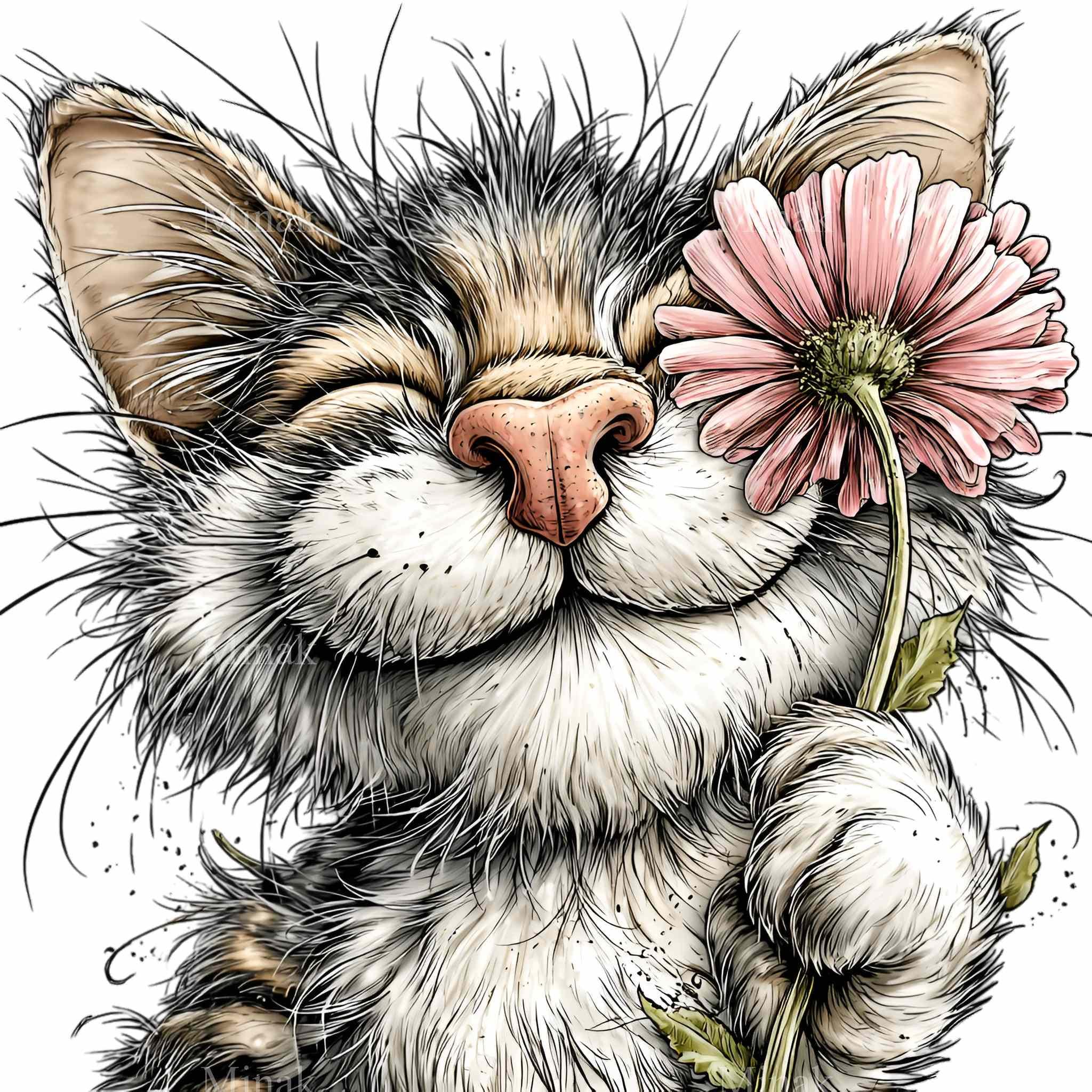 12 PNG Floral Cat Clipart - Cute Kitten With Flowers Digital Download ...