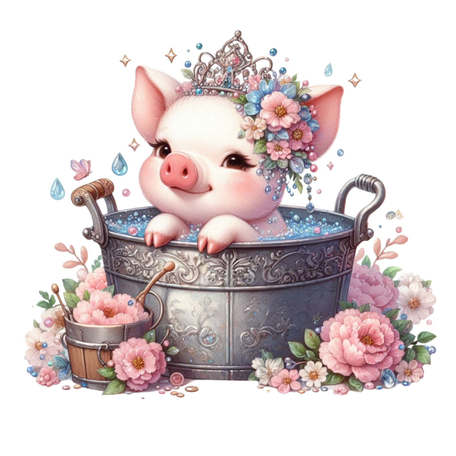 Princess Piglet 10 PNG Royal Pig Tub Clipart, Princess Piglet Floral Bathtub, Fancy ...