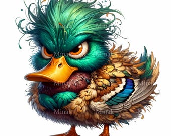12 PNG Ente Clipart, Aquarell Teal Feder Stockente Vogel Porträt Bauernhof Tier Illustration Aufkleber