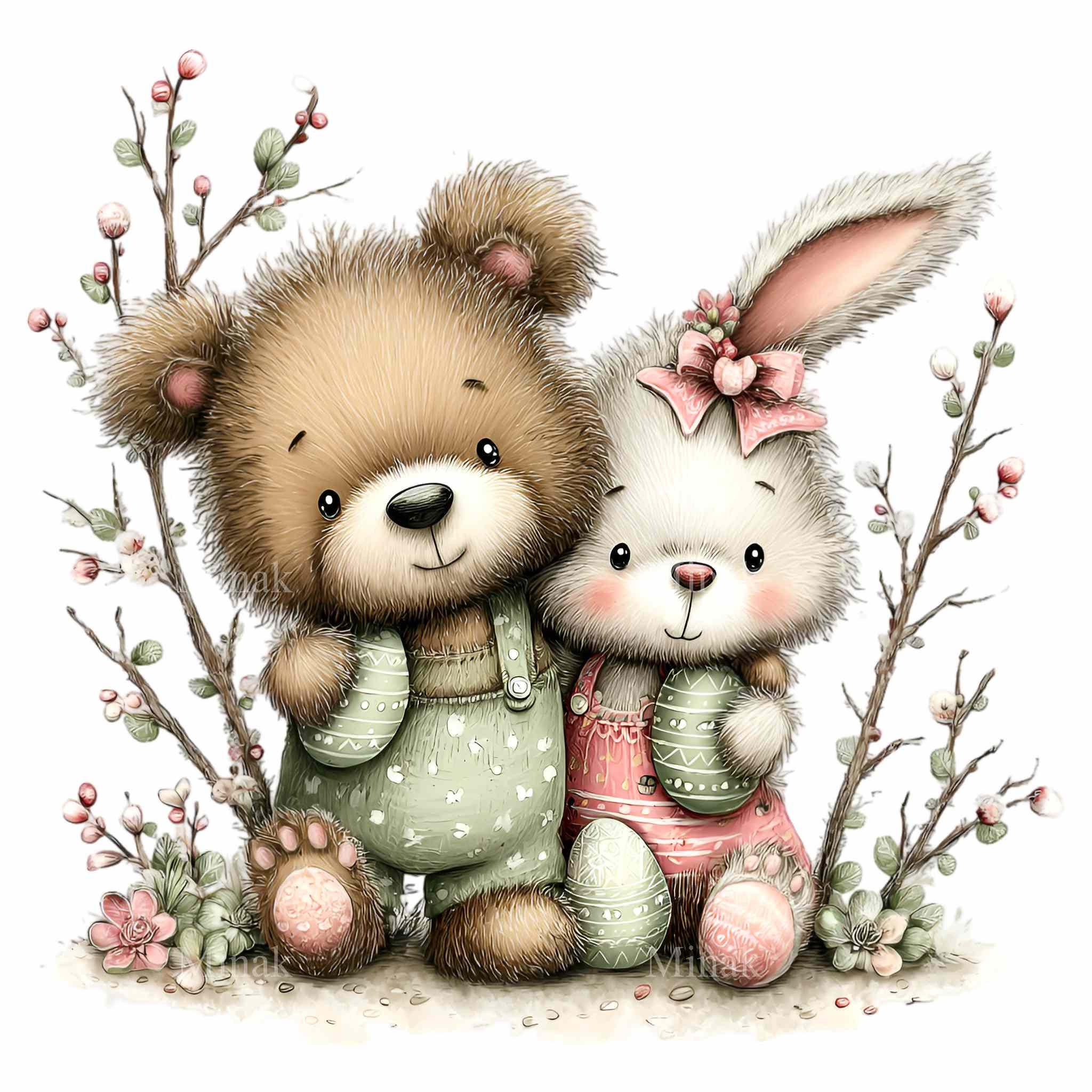 15 PNG Bear and Bunny Clipart – Sweet Animal Hug Illustration, Spring ...