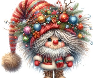 クリスマスノームPNG、ホリデーエルフクリップアート、冬のデジタルグラフィック15点