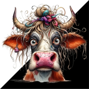 Serietidningar Ko Roliga Bondgårdsdjur Färgglada Tecknade Clipart 12 PNG, Sublimering Utskrivbar, Väggkonst bild 8