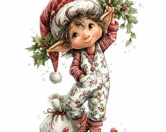 16 Christmas Elf PNG, Holiday Kid Clipart, Winter Graphic