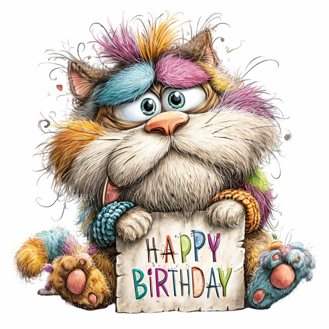 happy birthday cat, funny cat, cat illustration,... 12 PNG Funny Cat Happy Birthday Quirky Kitten Clipart - Etsy