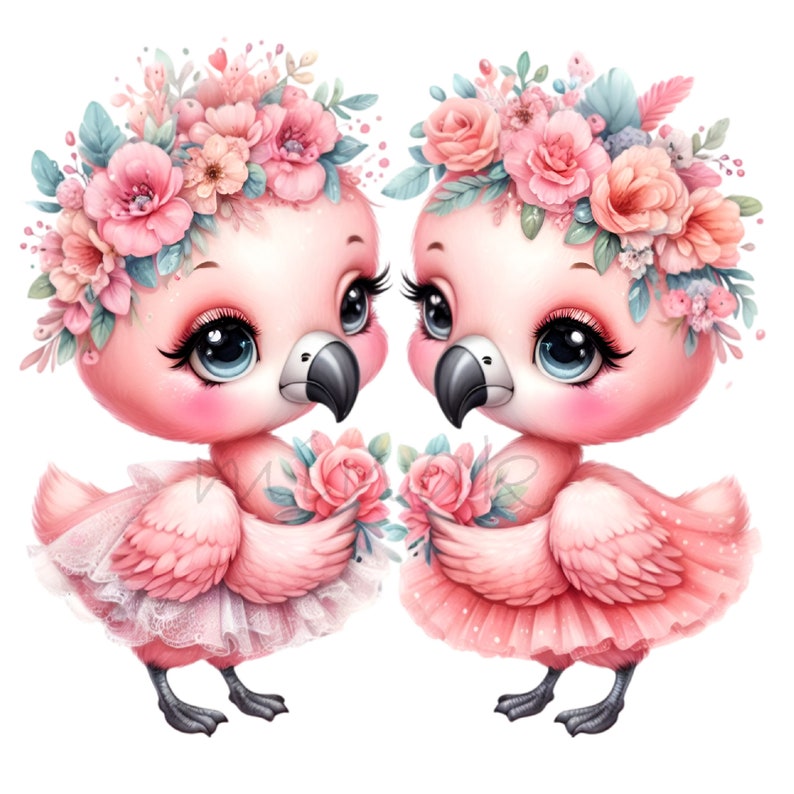 14 PNG Flamingo Floral Crown Twin Baby Nursery Clipart - Etsy