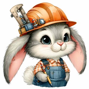Handy Bunny Builder in Overalls With Hard Hat PNG Clipart - 12 Cute ...